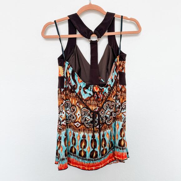 Y2K IZ Byer Halter Tank Top Brown Blue Size L Boho‎ Ethnic Print Indie Sleaze - Picture 4 of 9